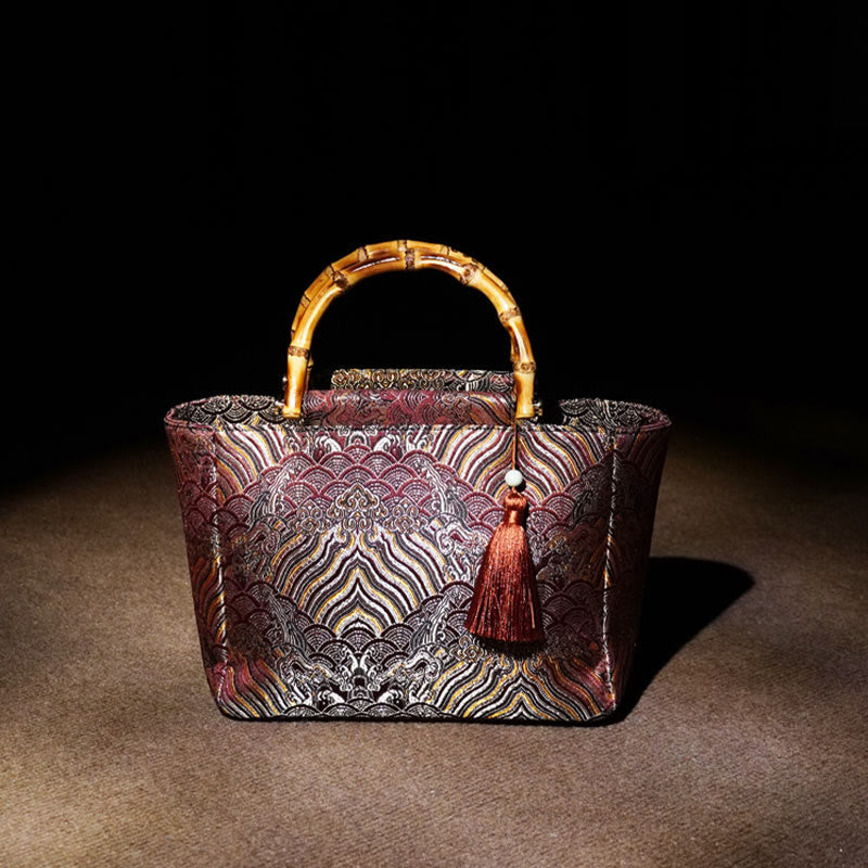 DarkMagenta Spiritual Jewelry Bamboo Handle Bead Tassel Bag