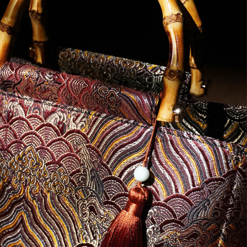 DarkMagenta Spiritual Jewelry Bamboo Handle Bead Tassel Bag