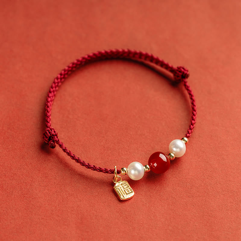 925 Sterling Silver Red String Bracelet with Fu Character
