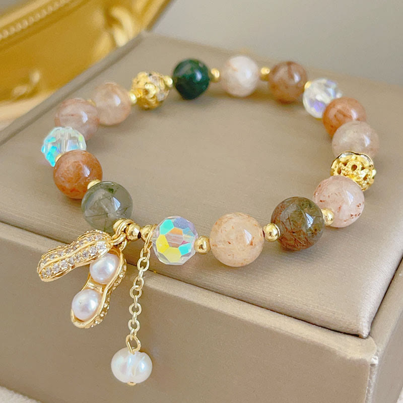 Sun Stone and Rutilated Quartz Wealth Peanut Bracelet