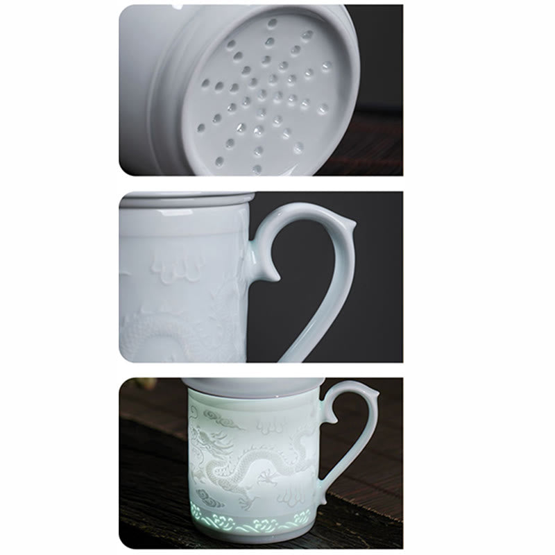 420ml Jingdezhen Porcelain Zen Tea Cup with Dragon Phoenix Design