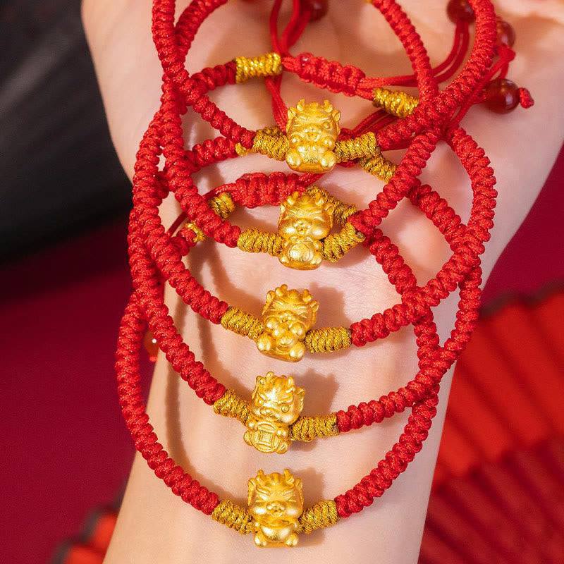 999 Sterling Silver Dragon Bracelet with Red String for Luck & Protection