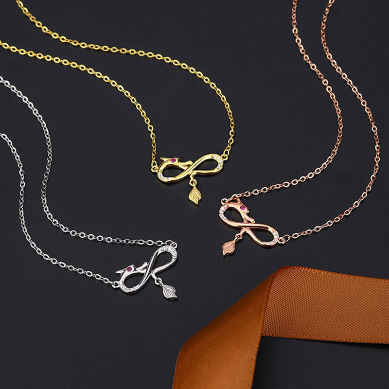 999 Sterling Silver Dragon Necklace with Endless Knot Charm