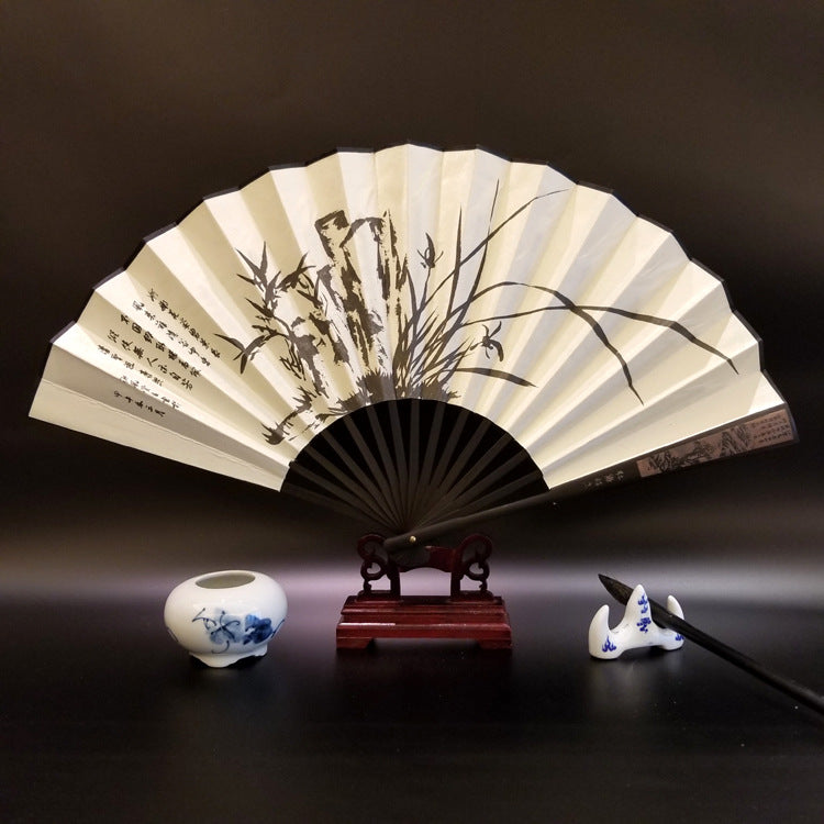 33.5cm Chinese Bamboo Folding Fan with Great Wall Pattern