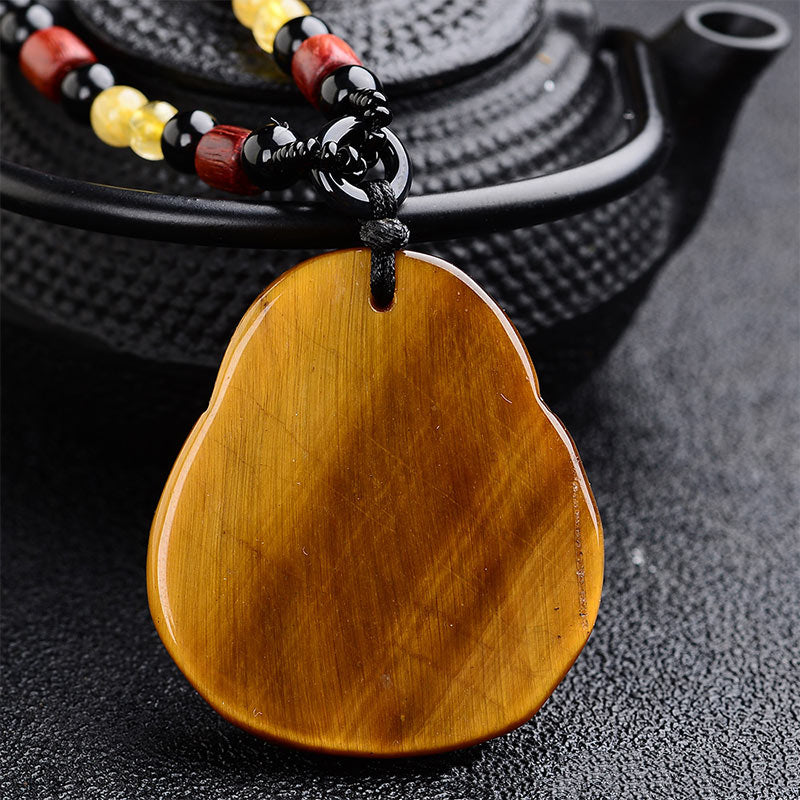 Tiger Eye Laughing Buddha Necklace for Protection & Clarity