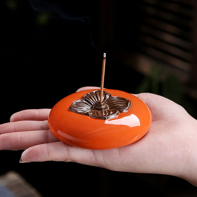 Ceramic Persimmon Incense Burner for Meditation Healing