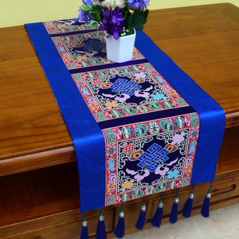 Meditation Altar Mat with Tibetan Vajra and Auspicious Symbols, 95x33cm