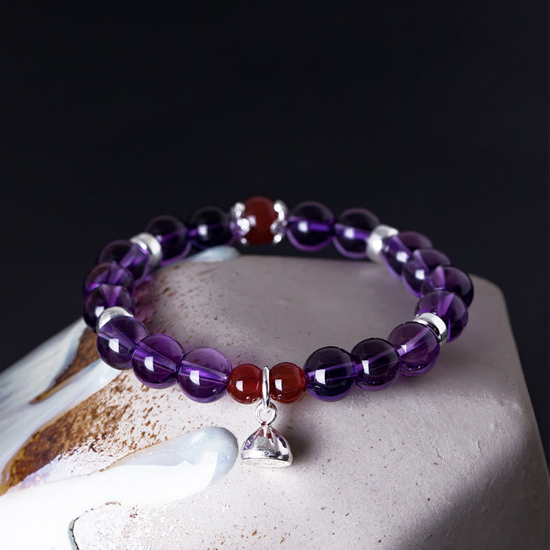 8mm Amethyst Red Agate Sterling Silver Positive Bracelet