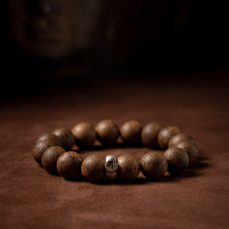 Natural Agarwood Chinese Zodiac Peace Bracelet 12mm Beads