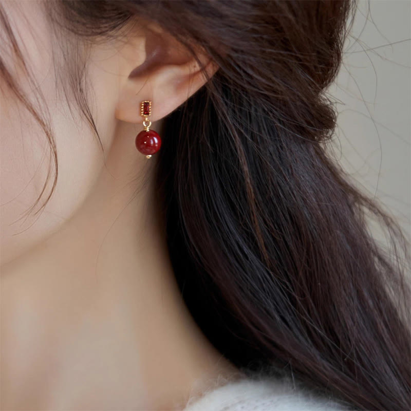 Cinnabar Earrings 925 Silver Posts & 14K Gold Calm Beads