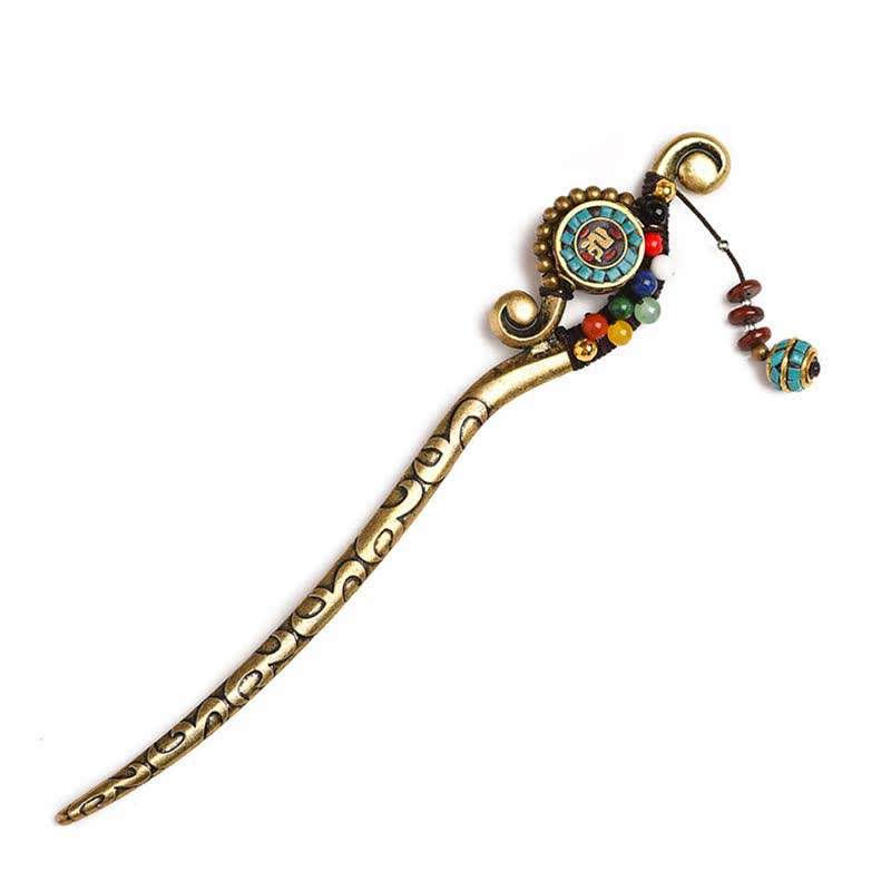 Tibetan Turquoise Agate Protection Hairpin Decoration 16.2cm