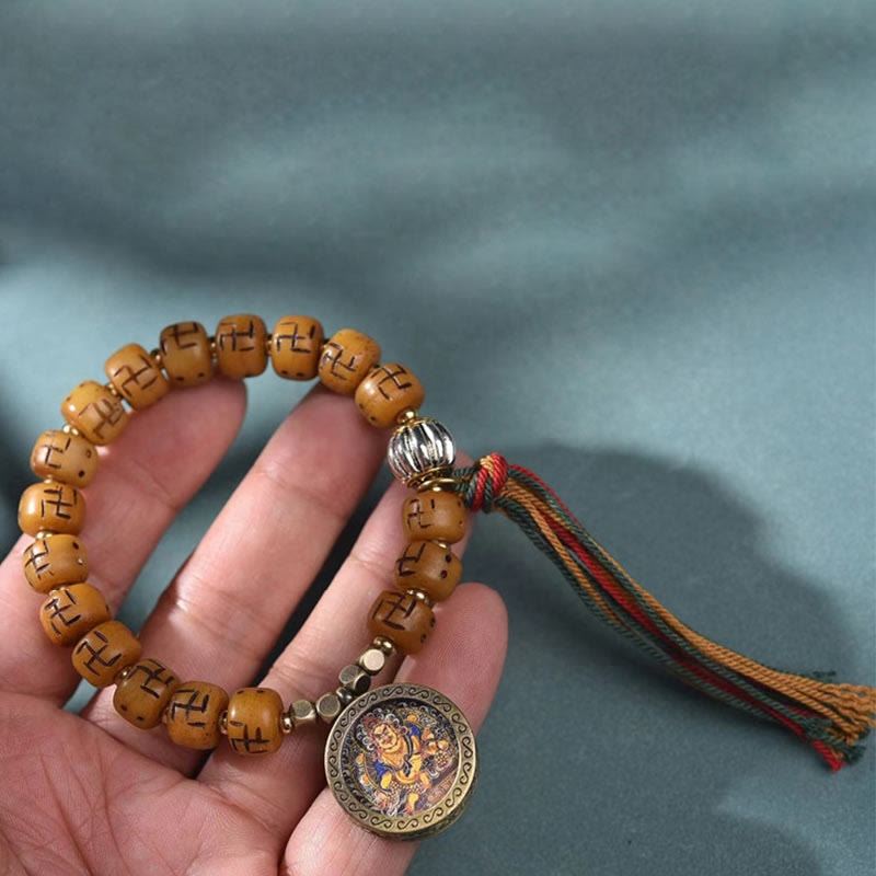 Camel Bone Swastika Dzi Buddha Bracelet for Luck & Protection