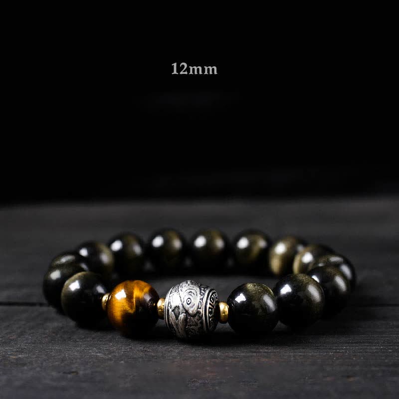 Rainbow Obsidian And Gold Sheen Obsidian Protection Bracelet 8mm