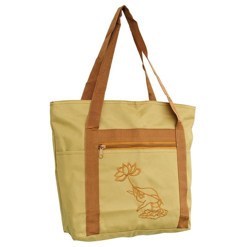 Spiritual Canvas Tote Bag with Lotus Embroidery Pattern