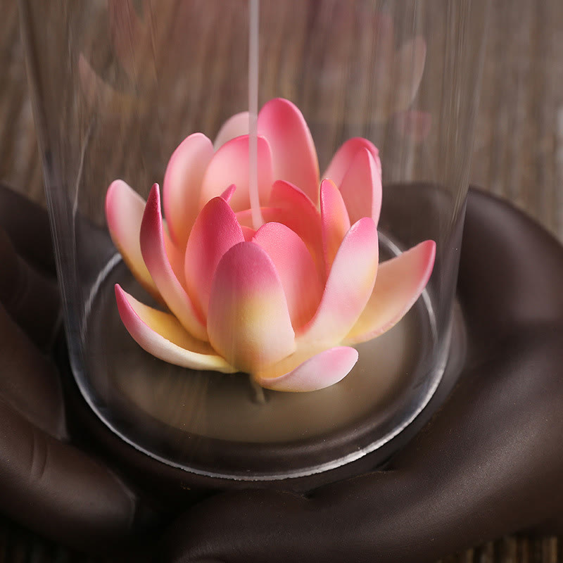 Purple Clay Buddha Hand Lotus Enlightenment LED Light Incense Burner