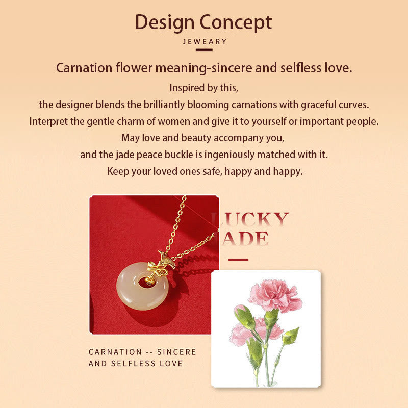 925 Sterling Silver Hetian Jade Prosperity Carnation Flower Necklace