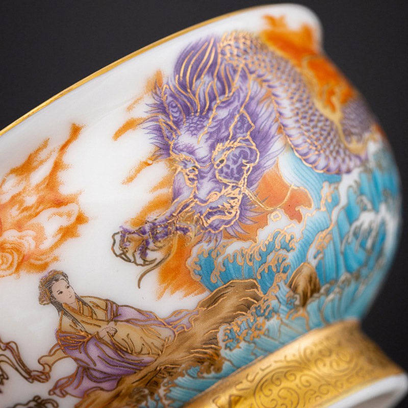 Golden Eagle & Auspicious Dragon Gilt Ceramic Tea Set with Gift Box