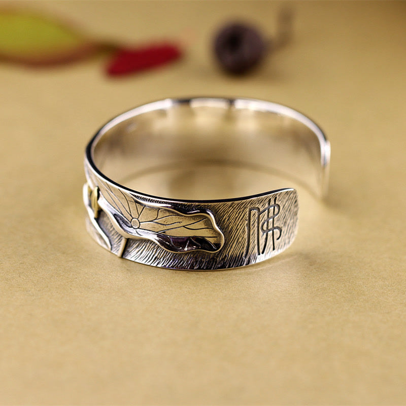 Lotus Flower Calm Bracelet in 925 Sterling Silver Adjustable