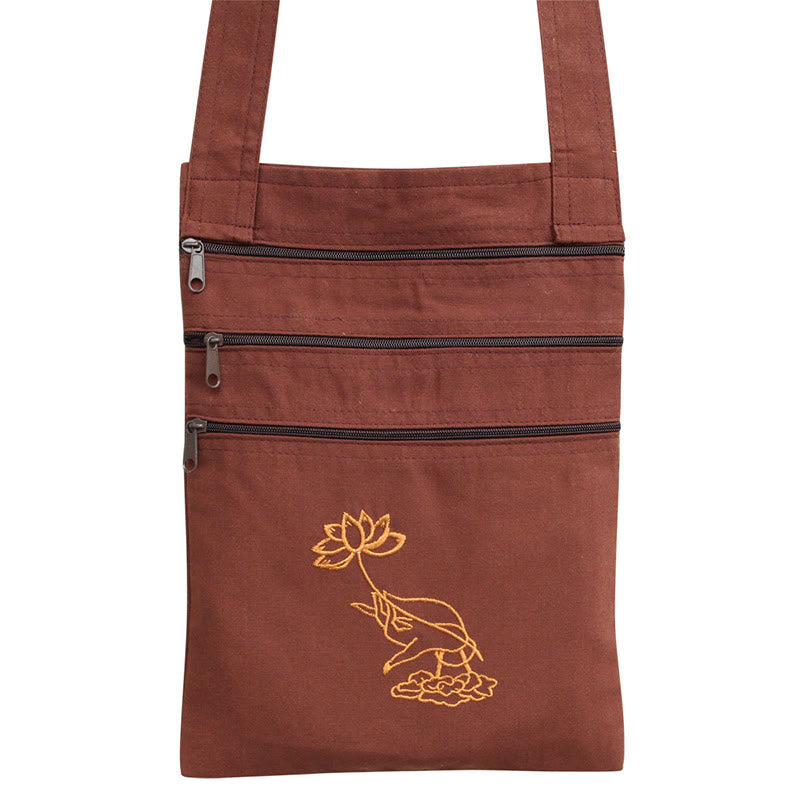 Cotton Lotus Embroidered Spiritual Practice Shoulder Bag