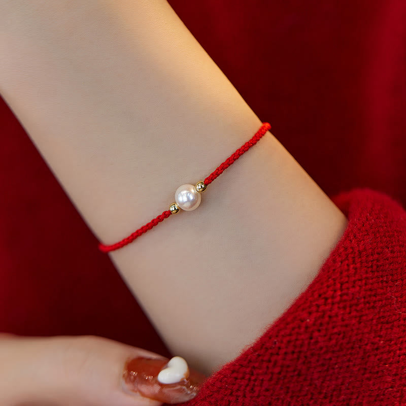 Unisex Pearl Bead Luck Bracelet on Red String 6mm Beads