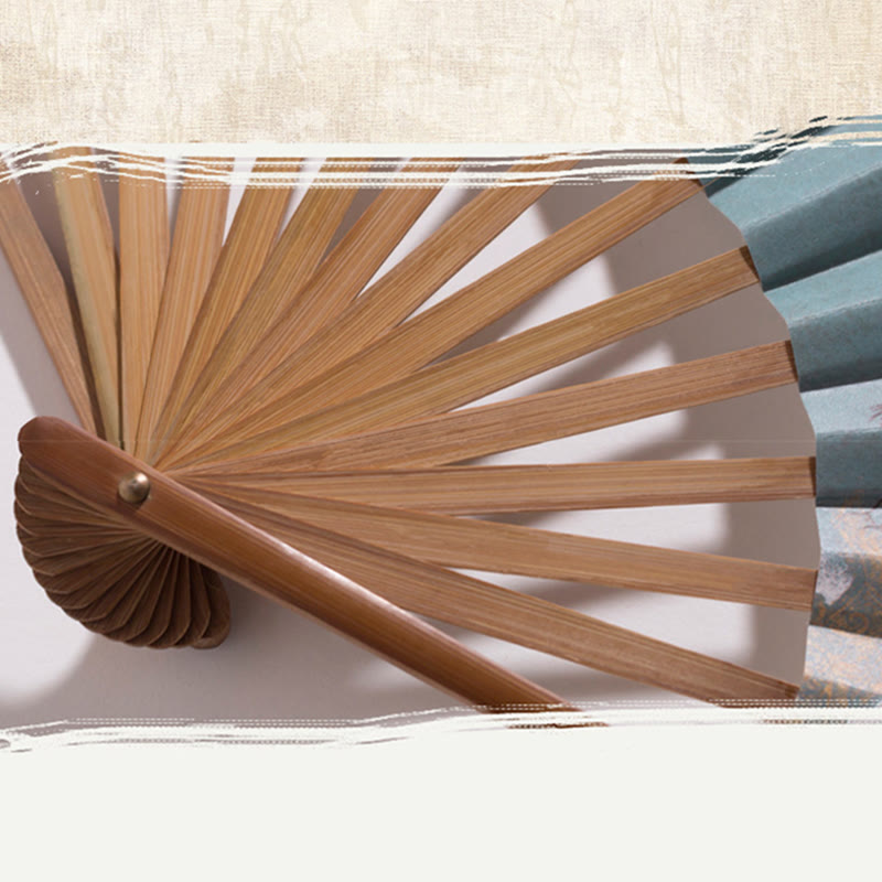 Classic Bamboo Hand Fan | Vintage Cloud Crane Pattern