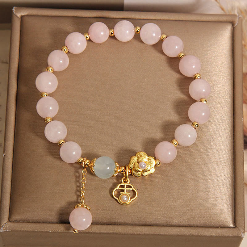 Pink Crystal Lucky Flower Warmth Bracelet 14-17cm