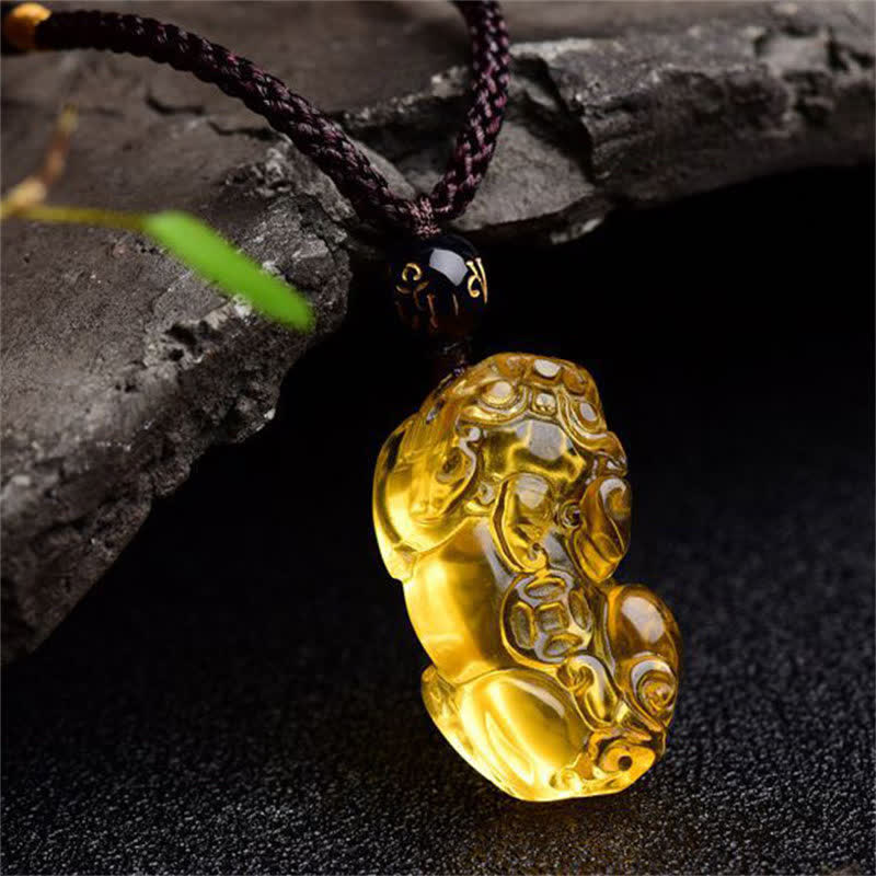 Citrine PiXiu Necklace | Feng Shui Wealth Pendant