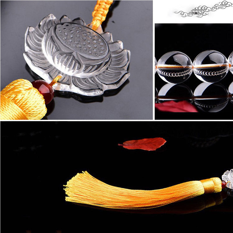 White Crystal Lotus Wrist Mala Meditation Bracelet 14mm