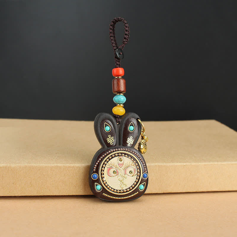 Ebony Five God of Wealth Thangka Key Chain Spiritual Jewelry