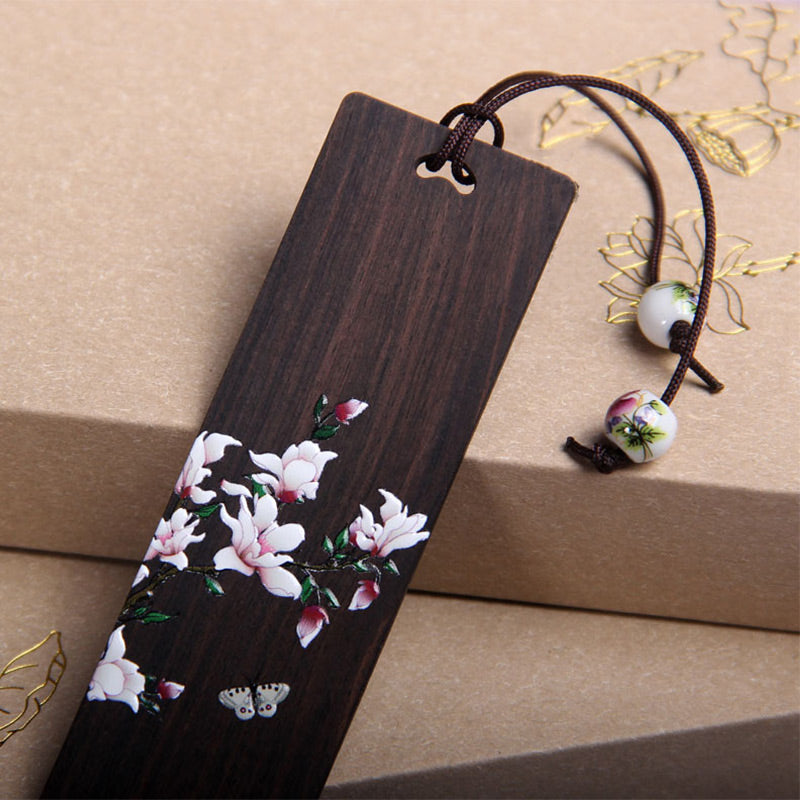 Ebony Wood Butterfly Flower Bookmark for Zen Décor