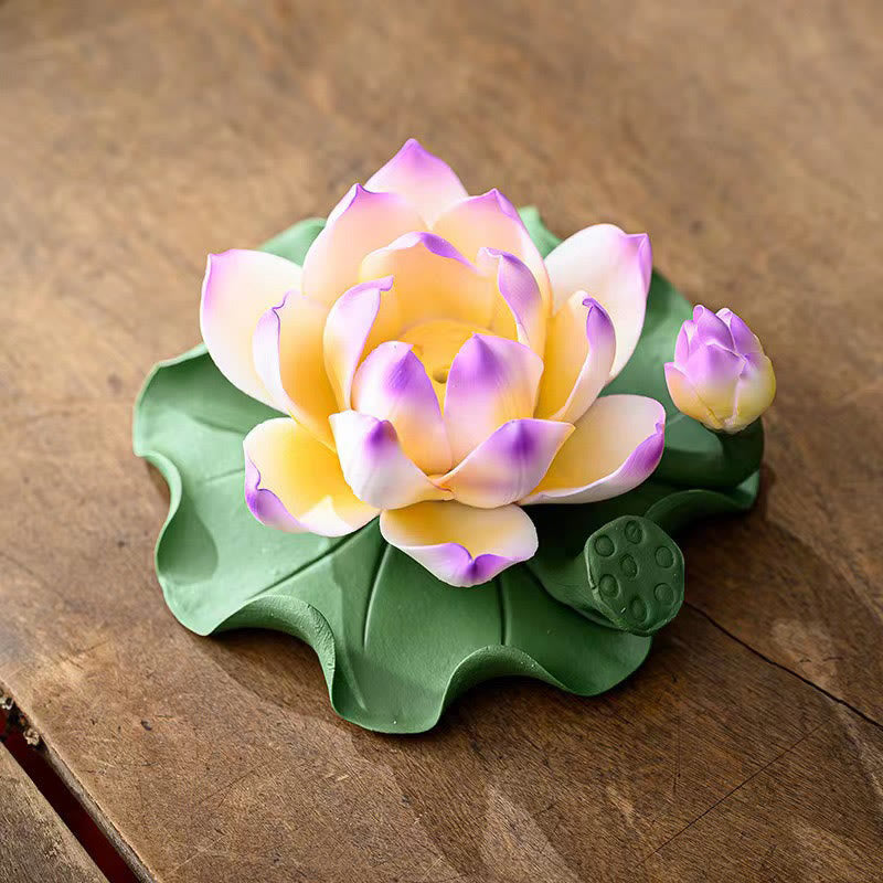 Ceramic Lotus Flower Leaf Pod Incense Burner 10.5cm