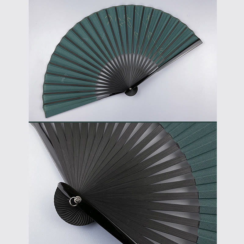 Chinese Folding Fan with Bamboo and Koi Fish Patterns