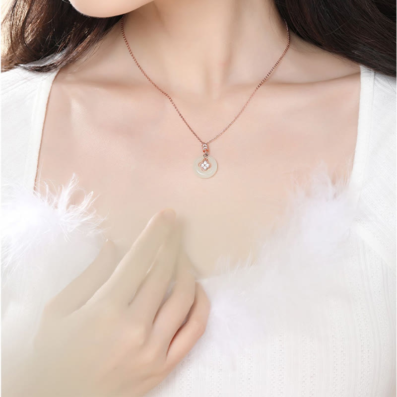 Hetian Jade Lucky Four Leaf Clover Necklace for Prosperity