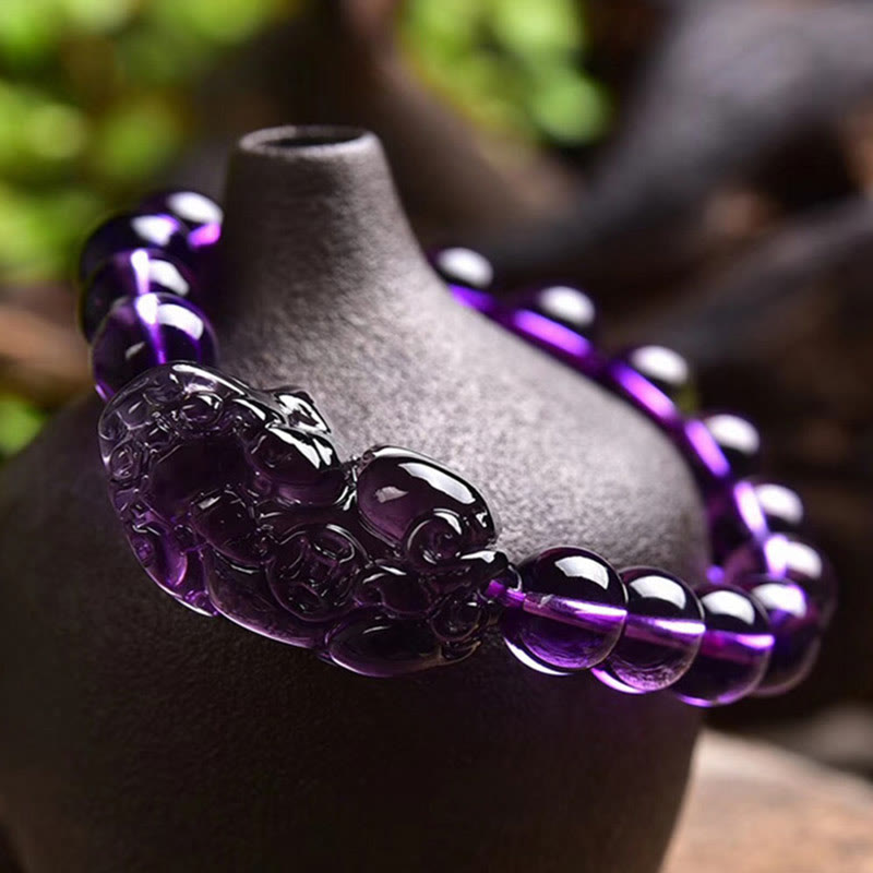 Amethyst Fortune Wealth Bracelet with Pi Xiu 10mm Beads