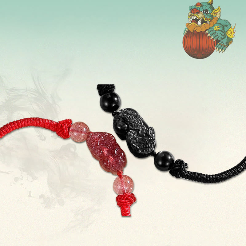 Unisex Silver Sheen Obsidian PiXiu Protection Bracelet 8mm Beads