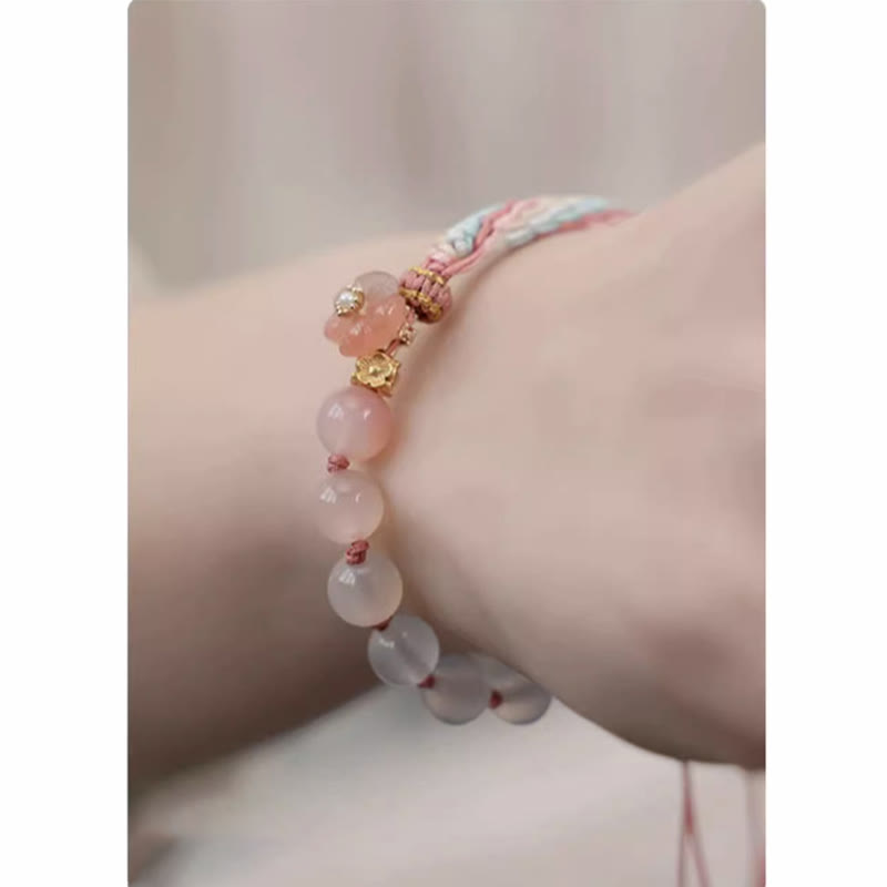 Reincarnation Knot Agate Bracelet with Peach Blossom Charm