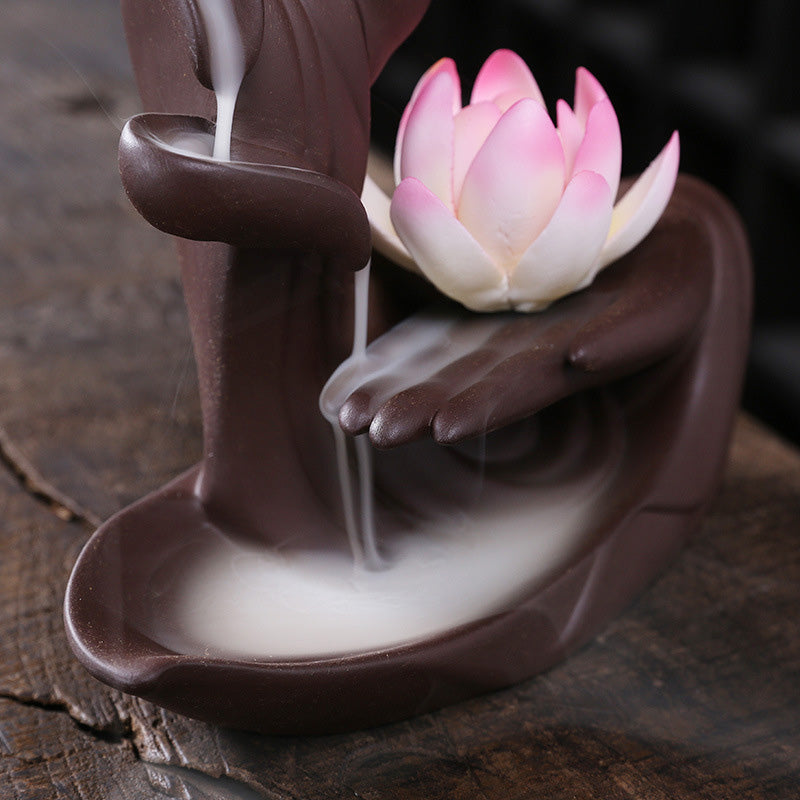 Tibetan Lotus Incense Burner in Purple Clay for Meditation