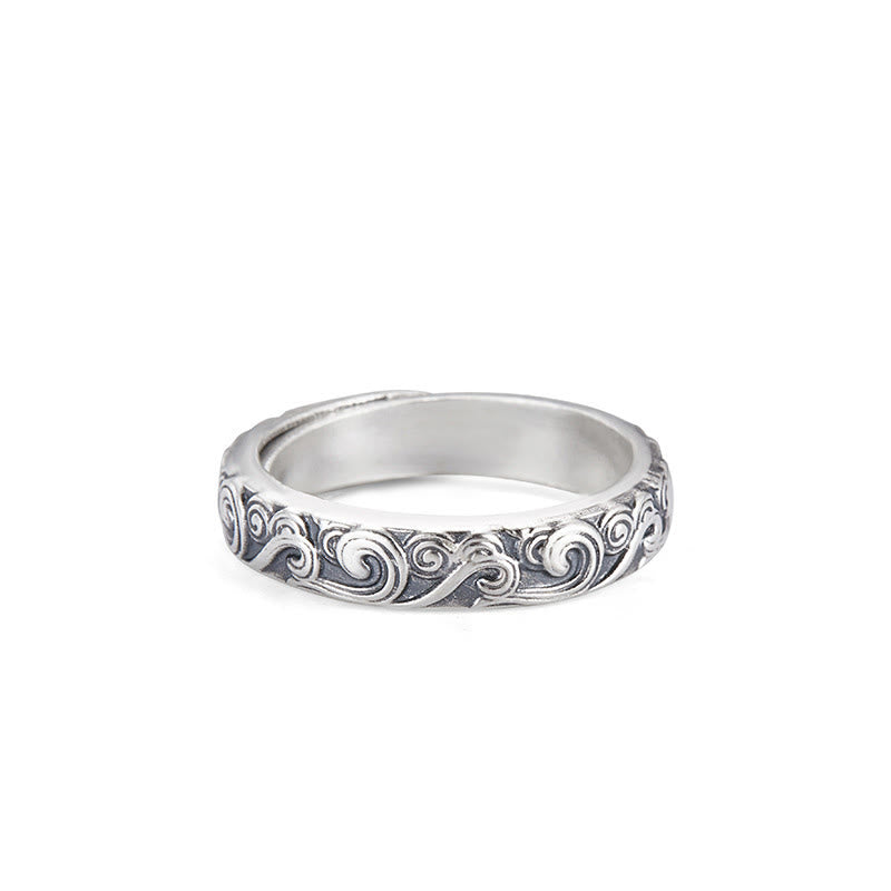 999 Sterling Silver Auspicious Clouds Adjustable Spiritual Ring