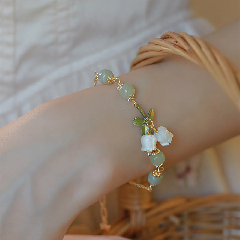 Green Jade Prosperity Bracelet | Lily of the Valley Chain