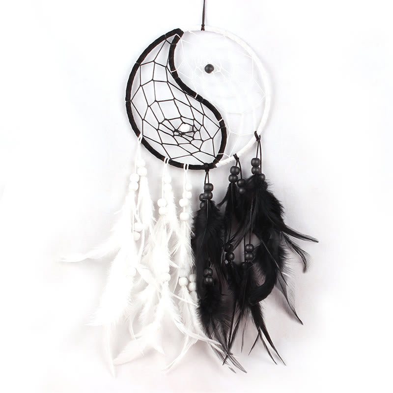 Yin Yang Dream Catcher with Feathers | Balance Wall Art