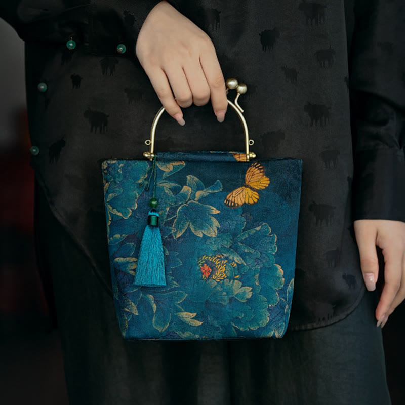 Blue Leaves Butterfly Spiritual Jewelry Bag 19cm | Healing Sounds