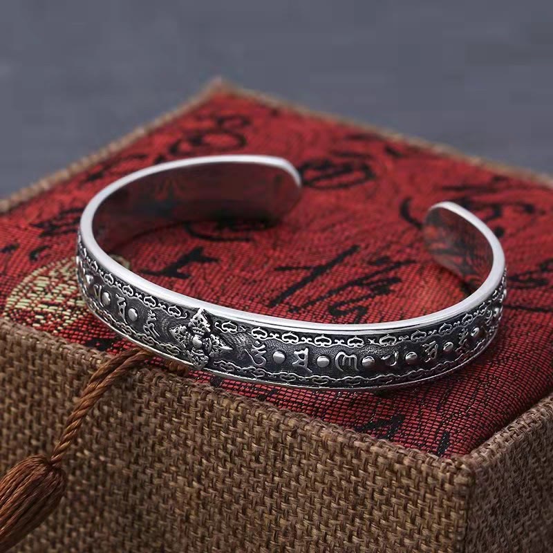 Om Mani Padme Hum 925 Sterling Silver Wisdom Cuff Bracelet