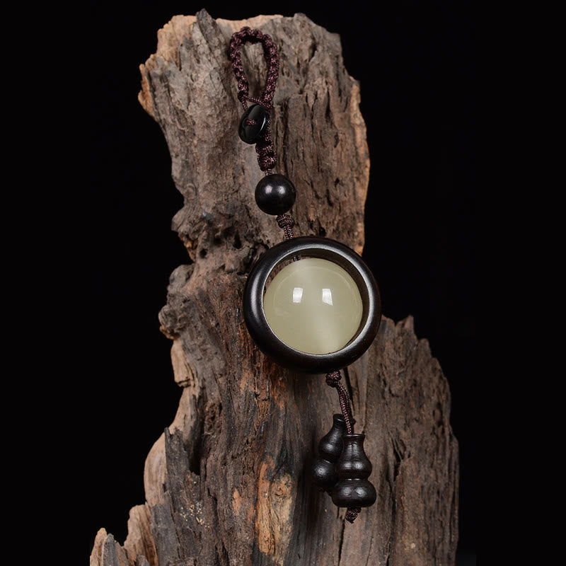 Ebony Wood Peace Key Chain | Red & Green Sandalwood Glow Beads