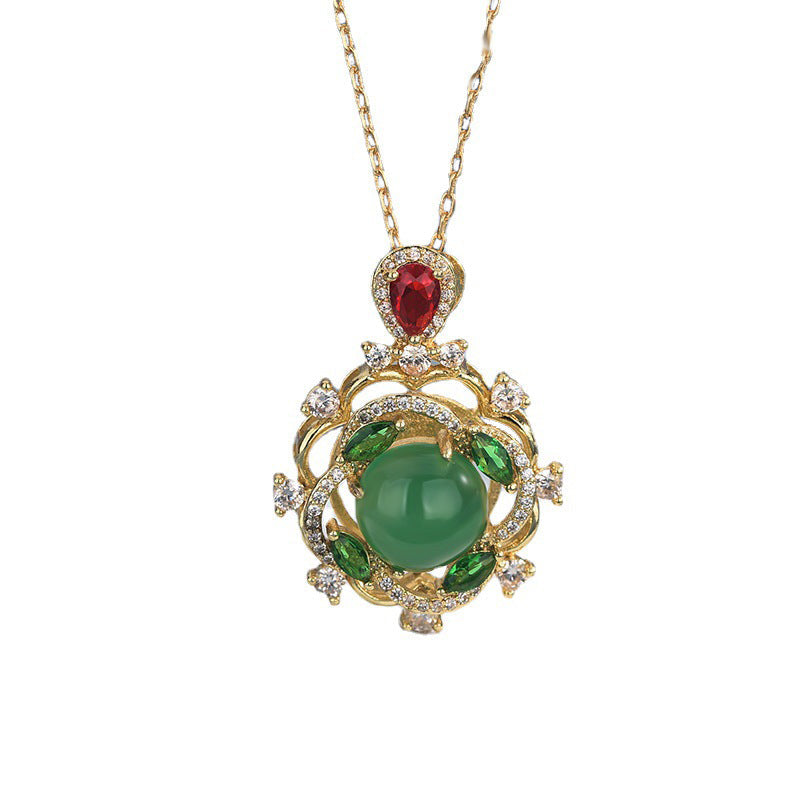 Cyan Jade and Red Crystal Luck Necklace for Harmony & Healing