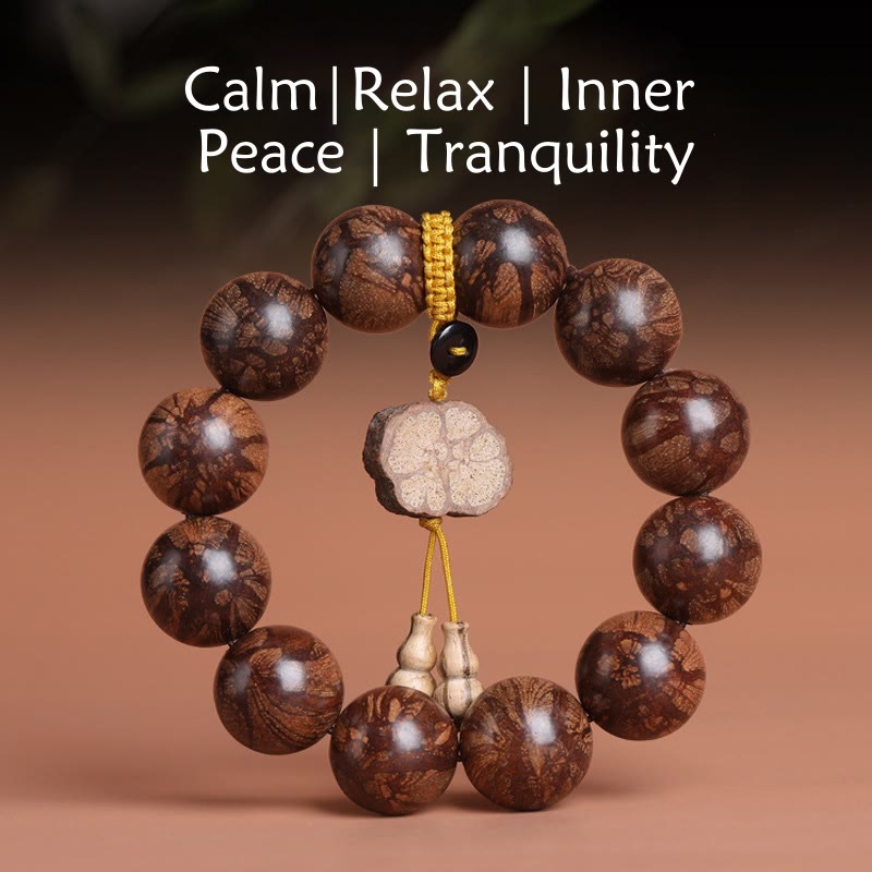 15mm Plum Blossom Wood Inner Peace Bracelet