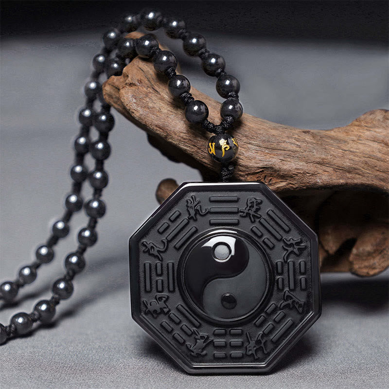 Black Obsidian Yin Yang Pendant Necklace for Balance