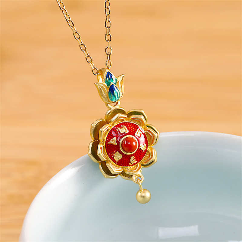 Red Agate Necklace | 925 Sterling Silver Lotus Pendant Enlightenment