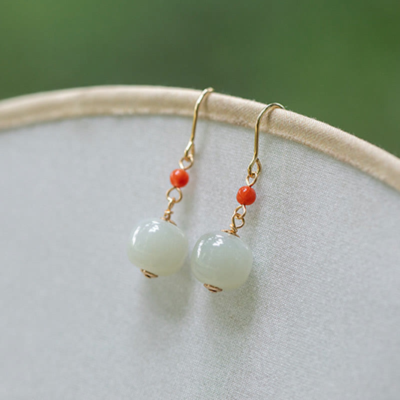 925 Sterling Silver Jade Drop Earrings for Luck & Prosperity