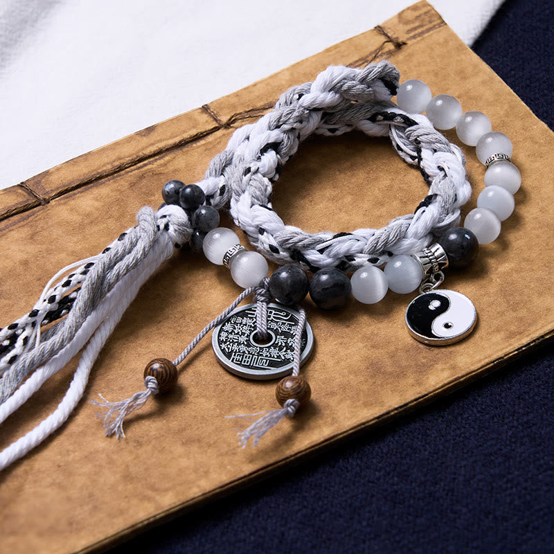 Yin Yang Black Glitter Stone Power Bracelet 14-18cm