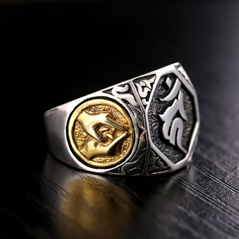 925 Sterling Silver Sanskrit Protection Spiritual Ring Adjustable